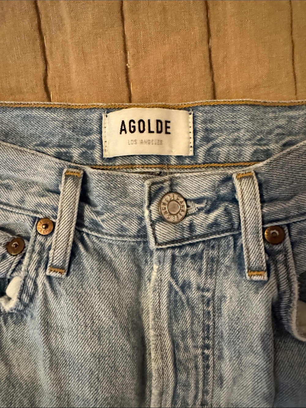 Agolde Riley Light Blue Straight Leg Ripped Jeans - Picture 2 of 7